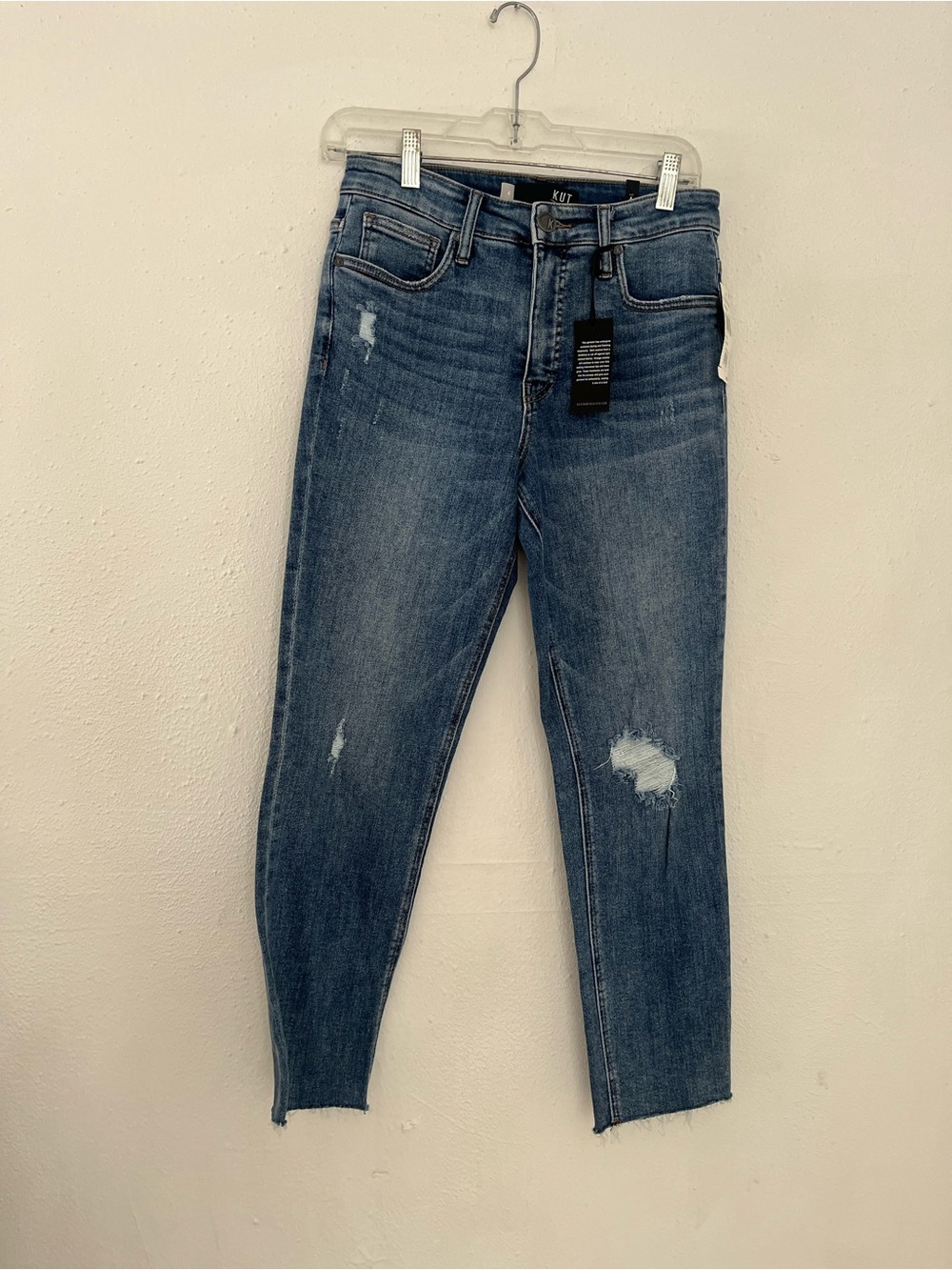 Kut from the Kloth Medium Blue Distressed Cropped Skinny Jeans